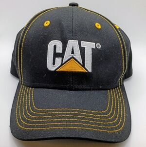 CAT Caterpillar Black Strapback Mesh Back Cap Hat Trucker Baseball